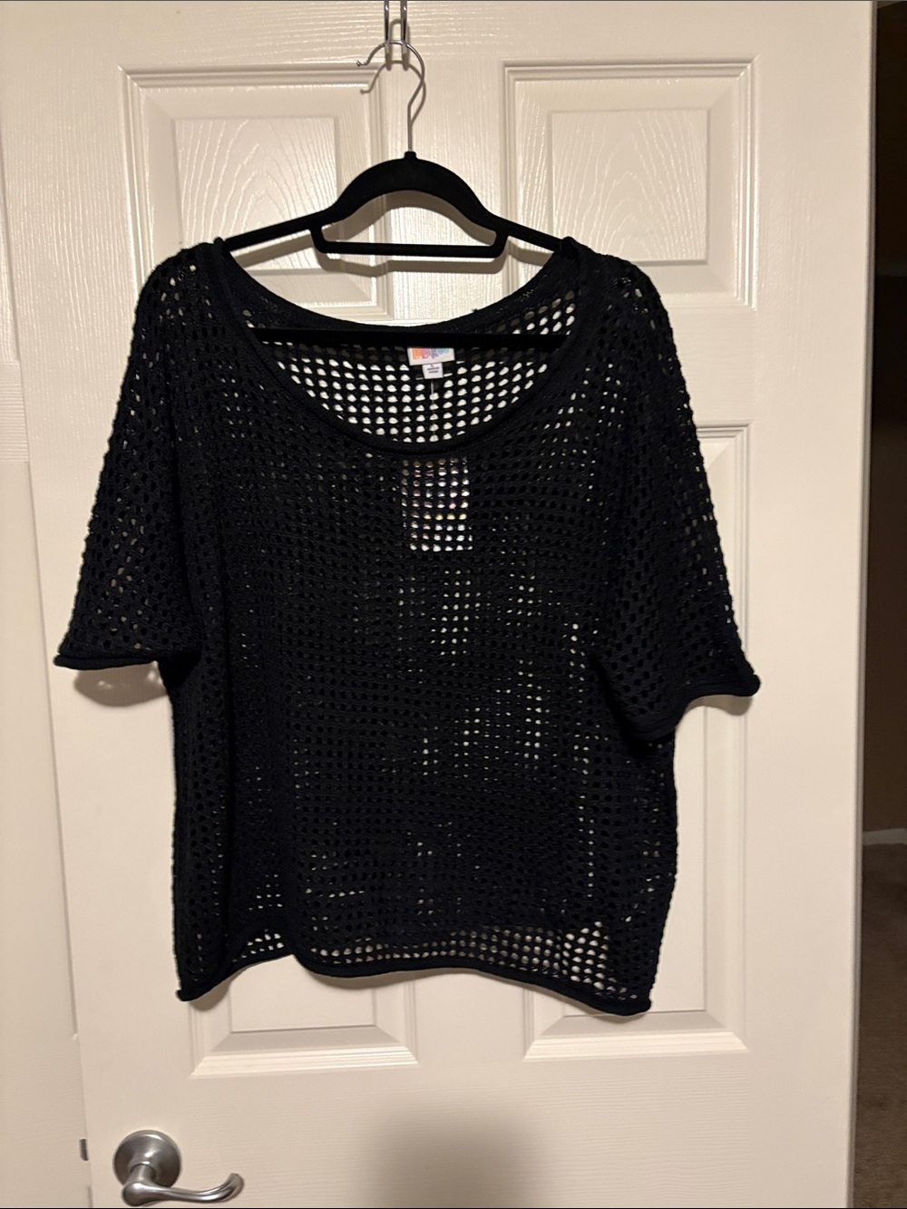 LulaRoe Indie Black Open-Knit Short Sleeve Top - Lightweight Layering Tee
